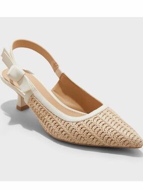Women's Milan Raffia Slingback Heels - A New Day Beige
